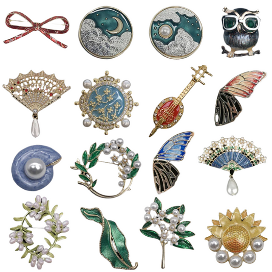 Vintage Women Men Crystal Pearl Enamel Badges Brooch Baroque Classic Lady Palace Style Plant Hollow Pin Accessories Buckles