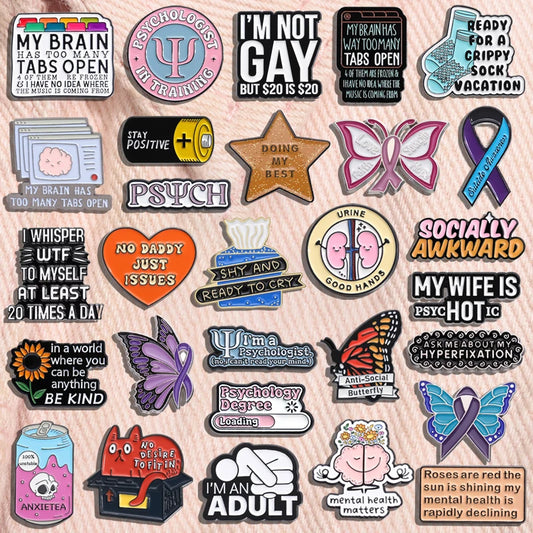 Mental Health Series Enamel Pins Social Anxiety Psychology Awareness